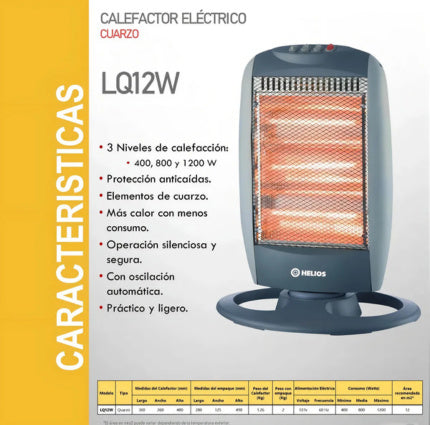 Calefactor Eléctrico Oscilatorio LQ12W Cuarzo 3 niveles Helios Negro