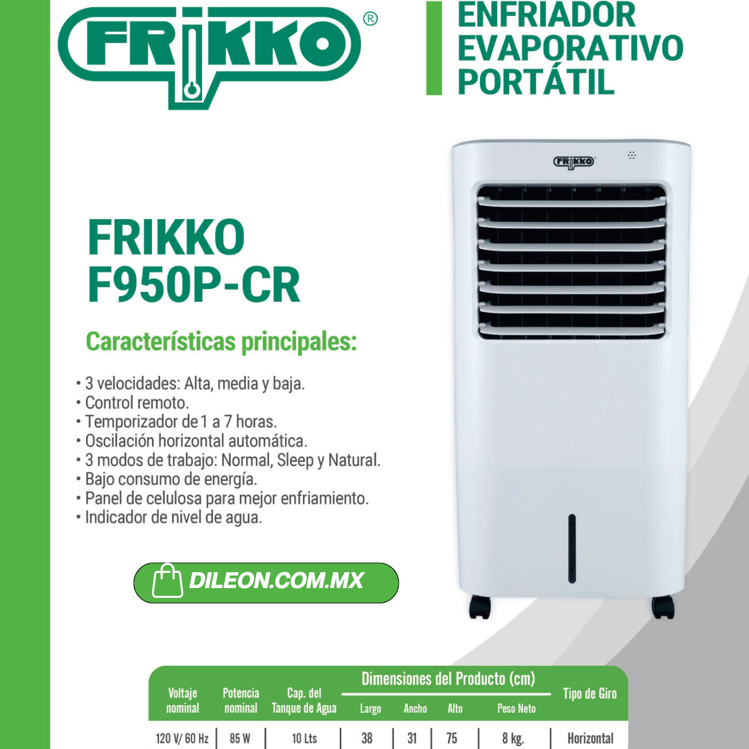 Enfriador Evaporativo Frikko F950p-cr, Portatil, 10 Litros, 3 Velocidades Blanco