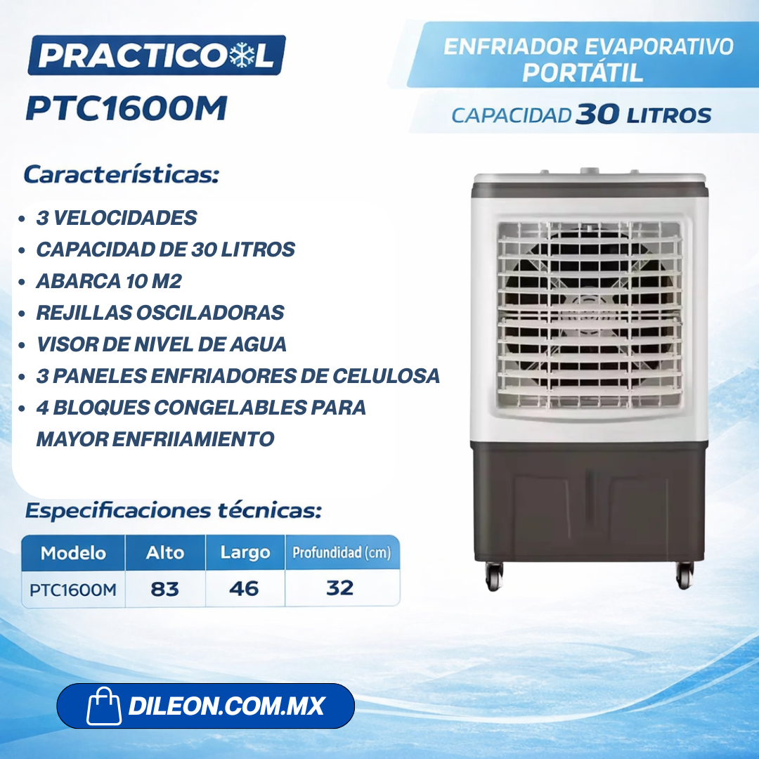 Cooler Enfriador Evaporativo 30L Practicool PTC1600M Blanco
