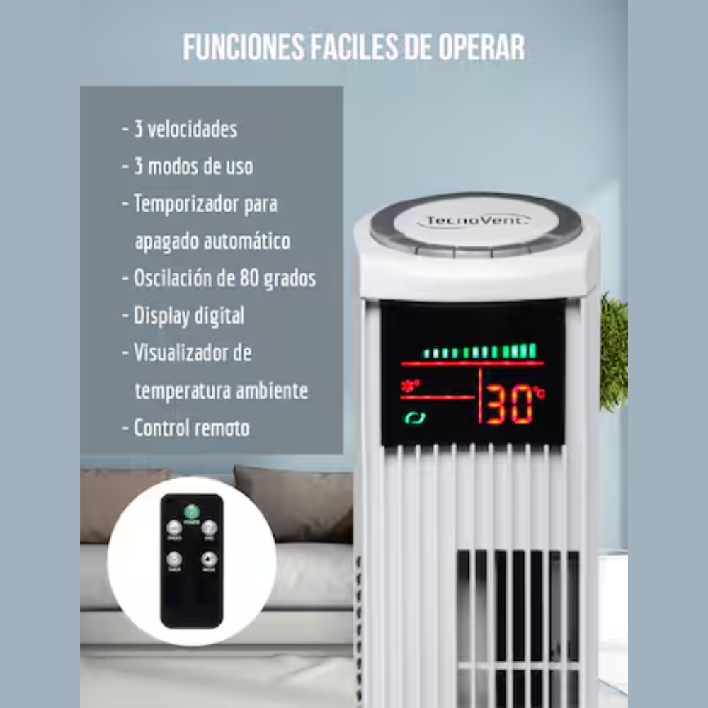 Ventilador Abanico De Torre 36 Con Control Blanco Enfriador