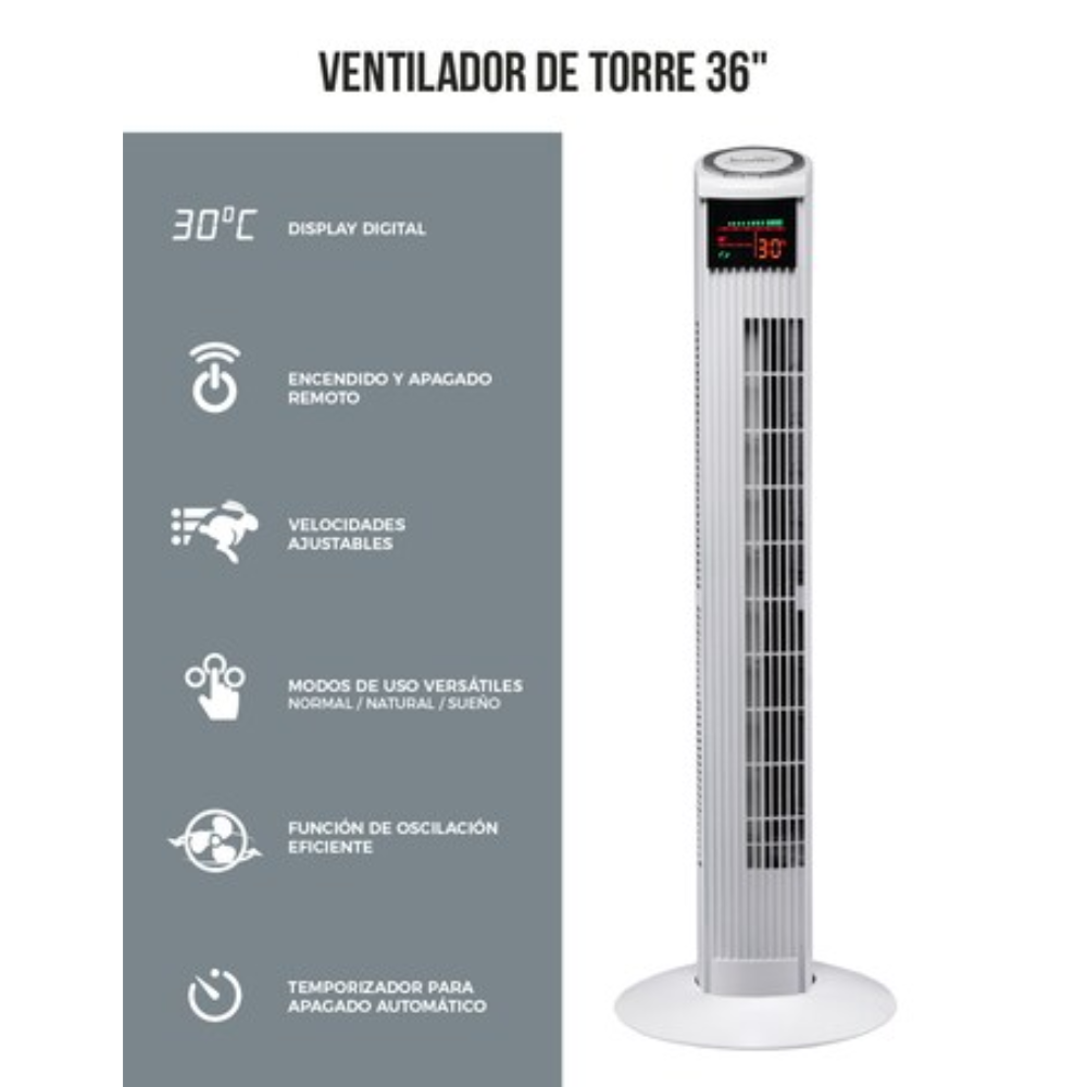 Ventilador Abanico De Torre 36 Con Control Blanco Enfriador