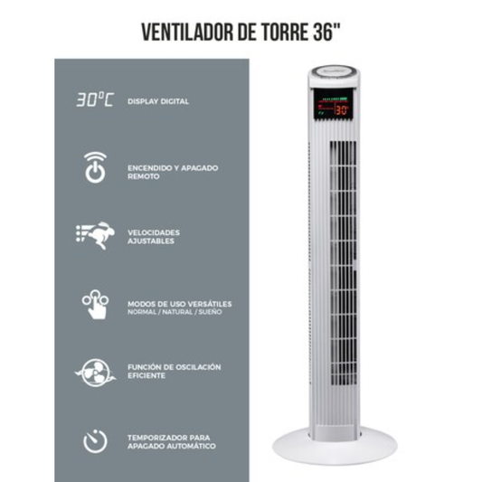 Ventilador Abanico De Torre 36 Con Control Blanco Enfriador