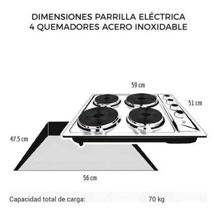Parrilla Eléctrica Empotrable 4 Quemadores 3000 W Disa Home Acero Inoxidable Plateado Plateado