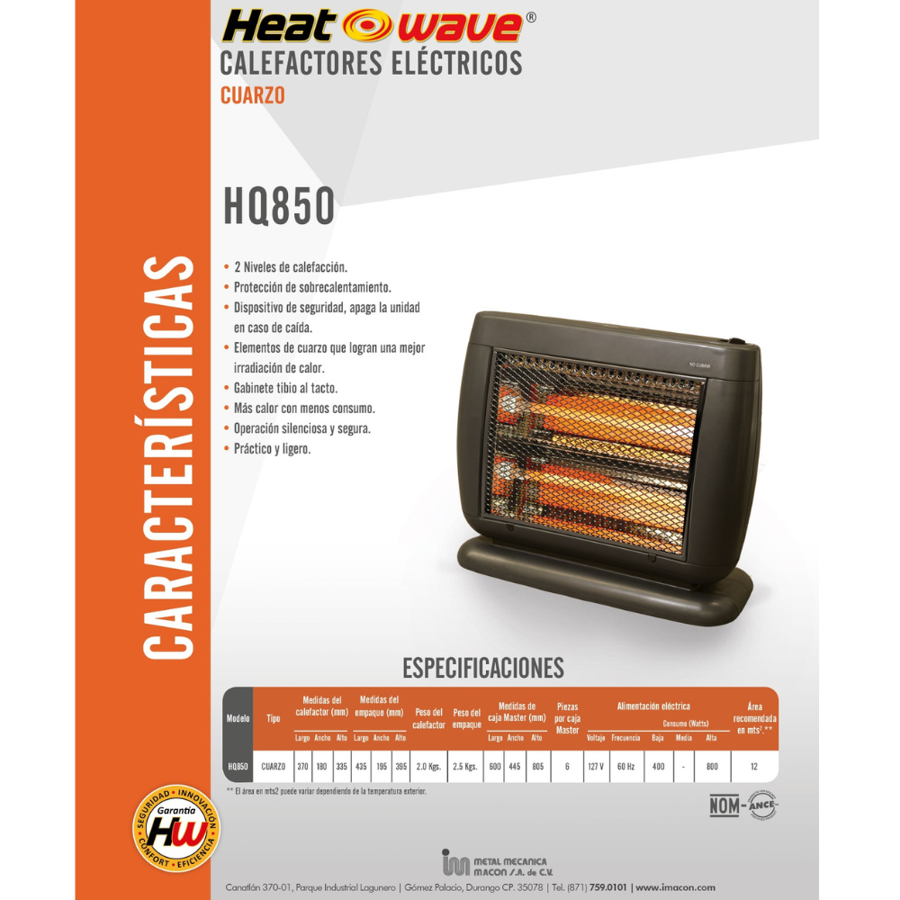 Calefactor Eléctrico De Cuarzo Heatwave HQ850 Negro Negro