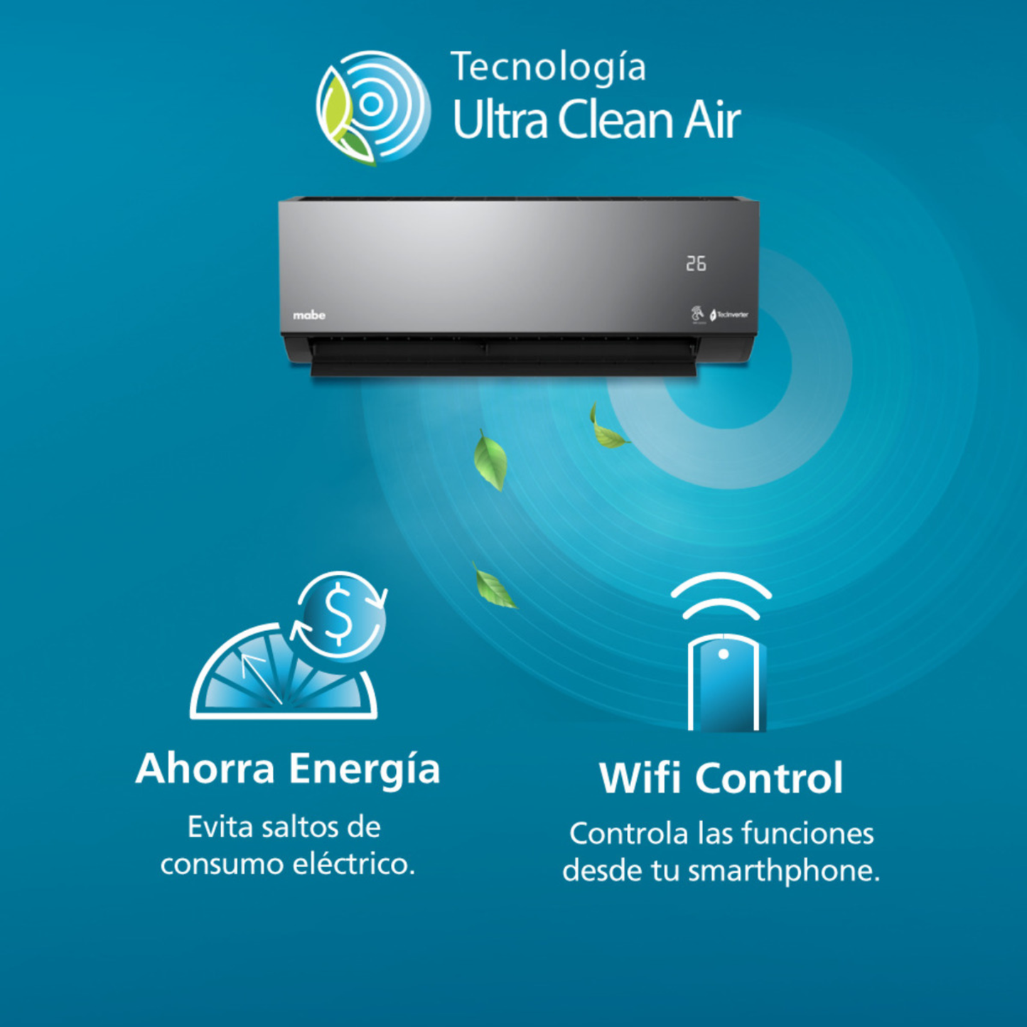 Mini Split Mabe Inverter Solo Frío 220V 1 Ton Gris