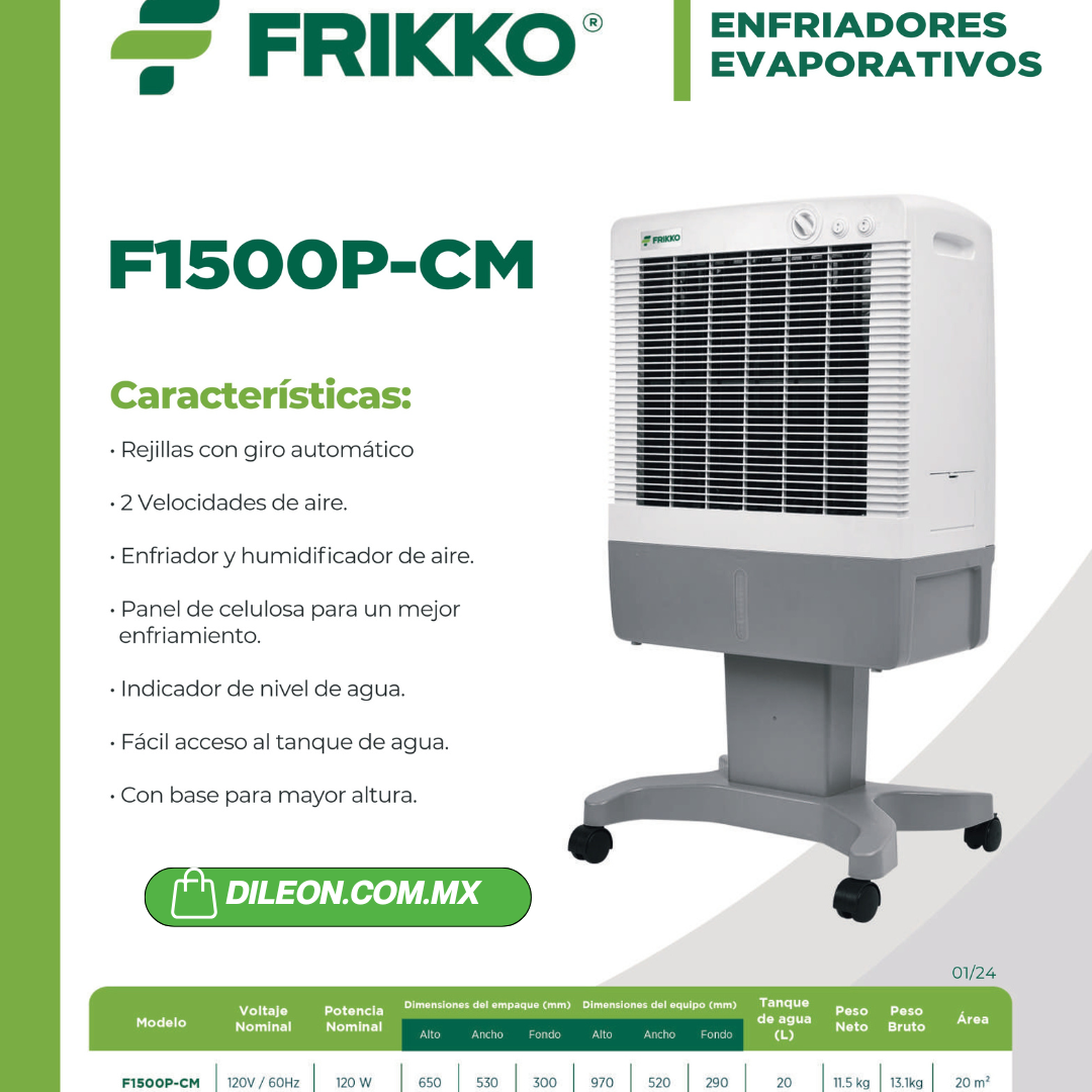 Enfriador Evaporativo F1500p-cm Potente Flujo Blanco y Gris