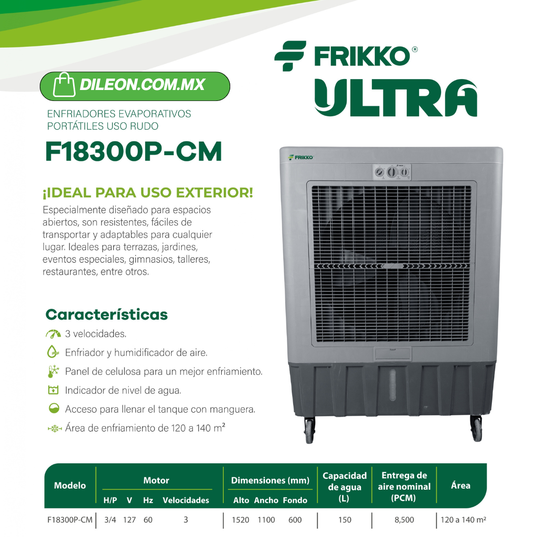 Enfriador Evaporativo Frikko F18300P-CM Uso Rudo 150L Gris