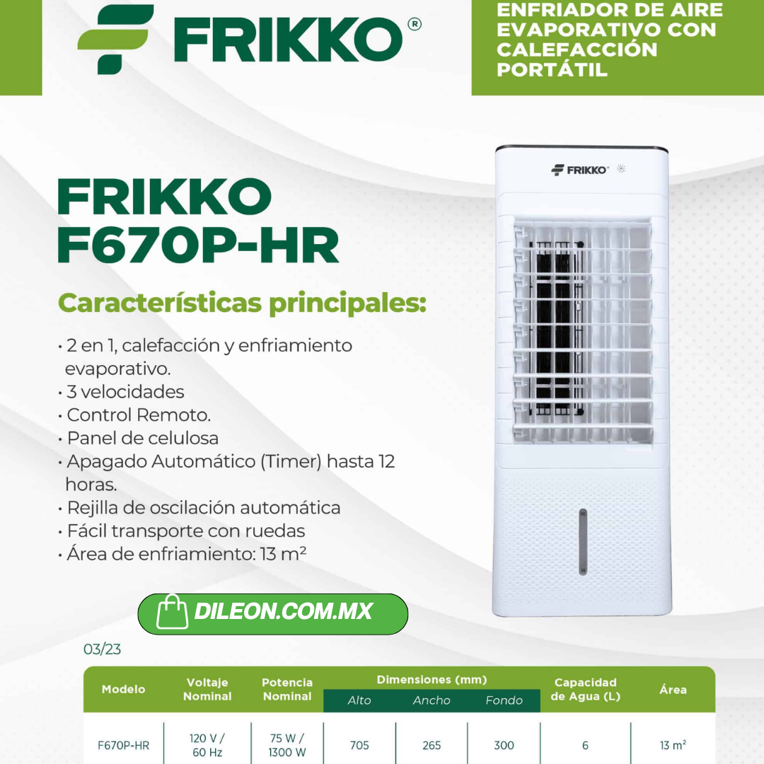 Enfriador Evaporativo Frikko F670P-HR 2 En 1 Con Calefacción